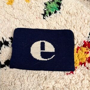Navy Blue Needlepoint Zippered Pouch with White Initial